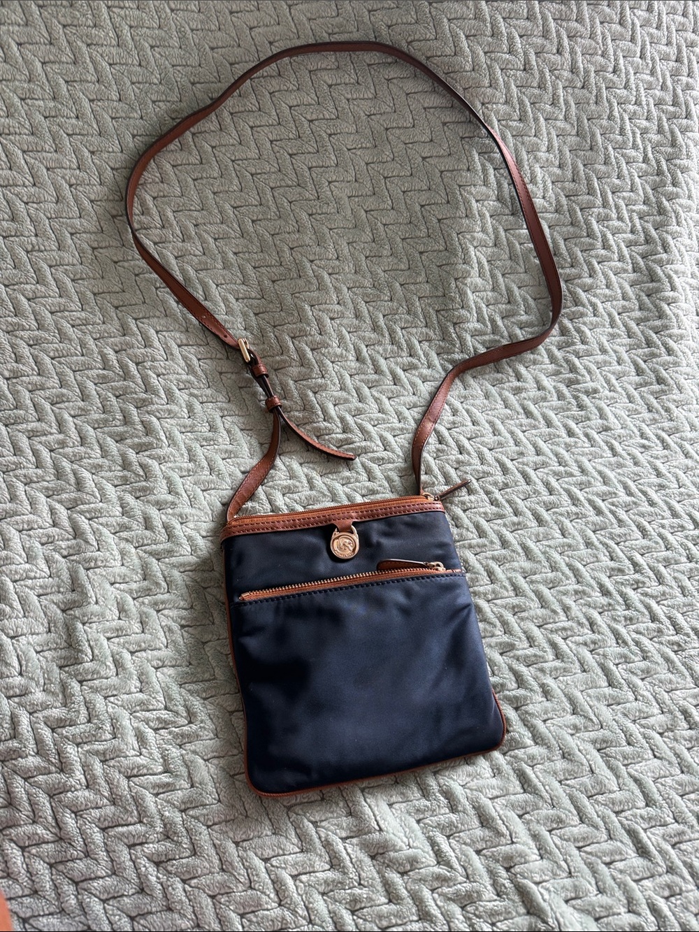 Michael Kors Navy Crossbody with Brown Leather Trim